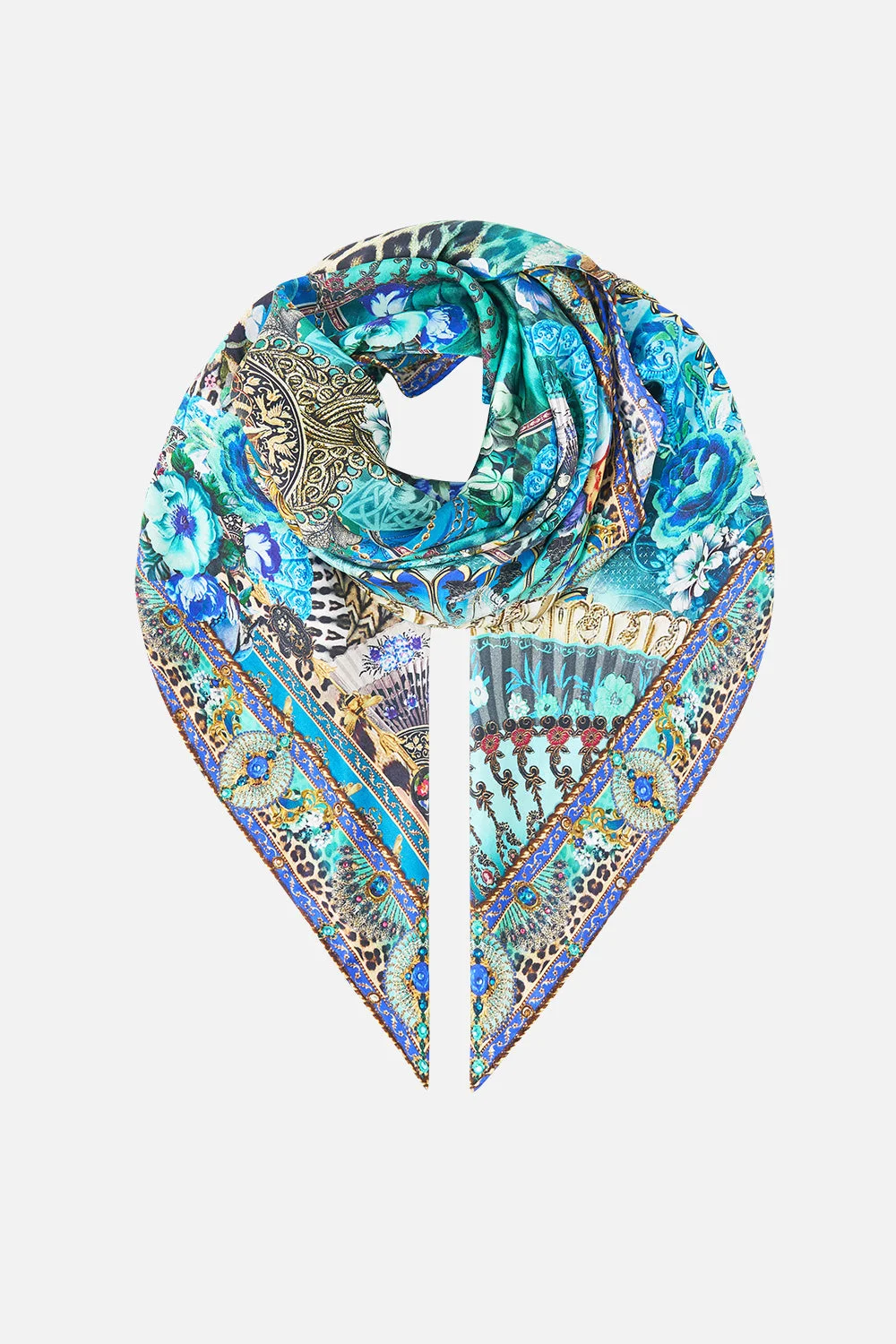 LARGE CRYSTALLED SILK SQUARE SCARF FLAMENCO EUPHORIA - 1