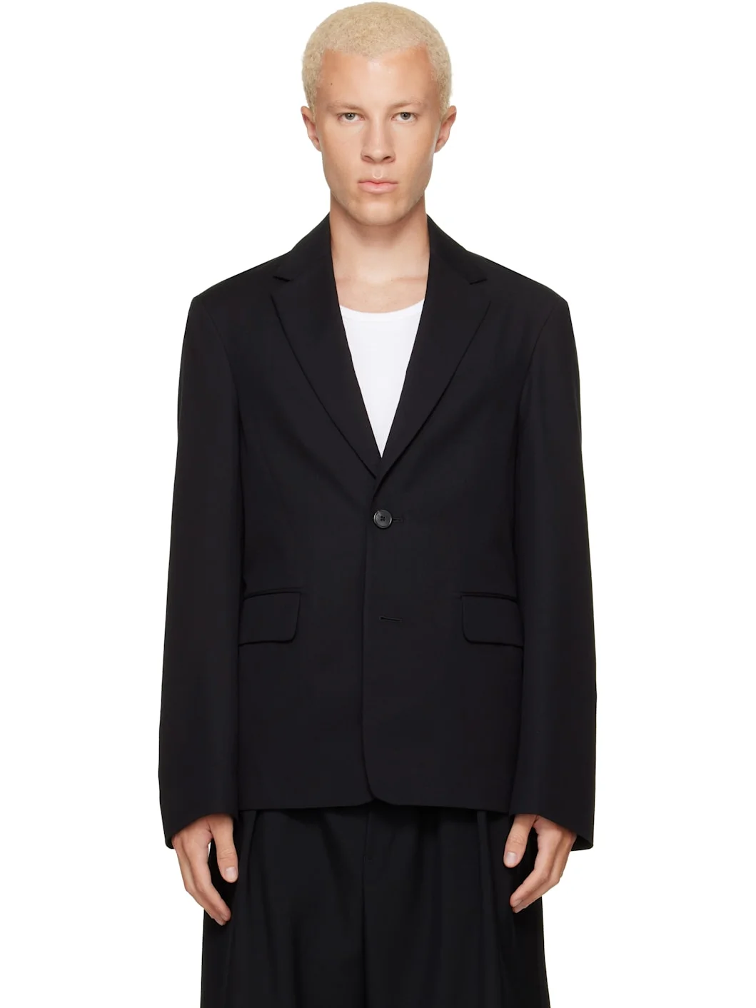 Black Cotton & Wool Twill Blazer - 1