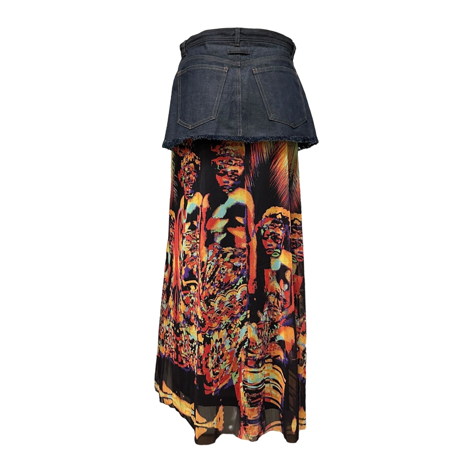 JEAN PAUL GAULTIER Spring Summer 2000 Psychedelic Print Mesh Denim Long Skirt - 2