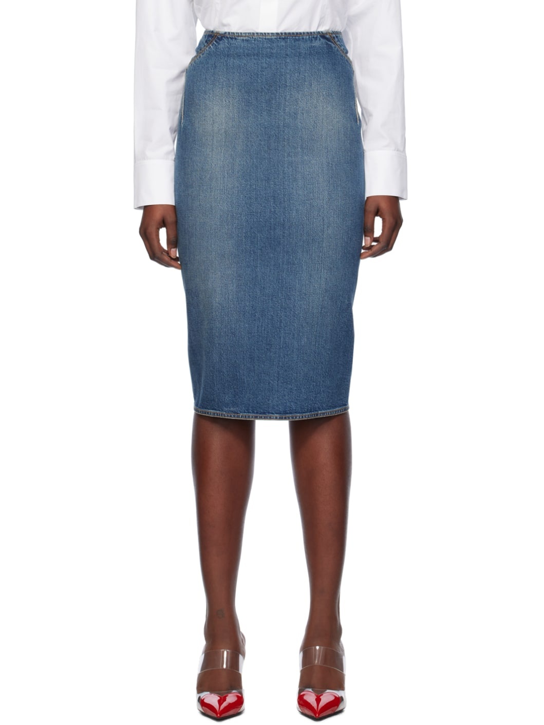 Blue Pencil Denim Midi Skirt - 1