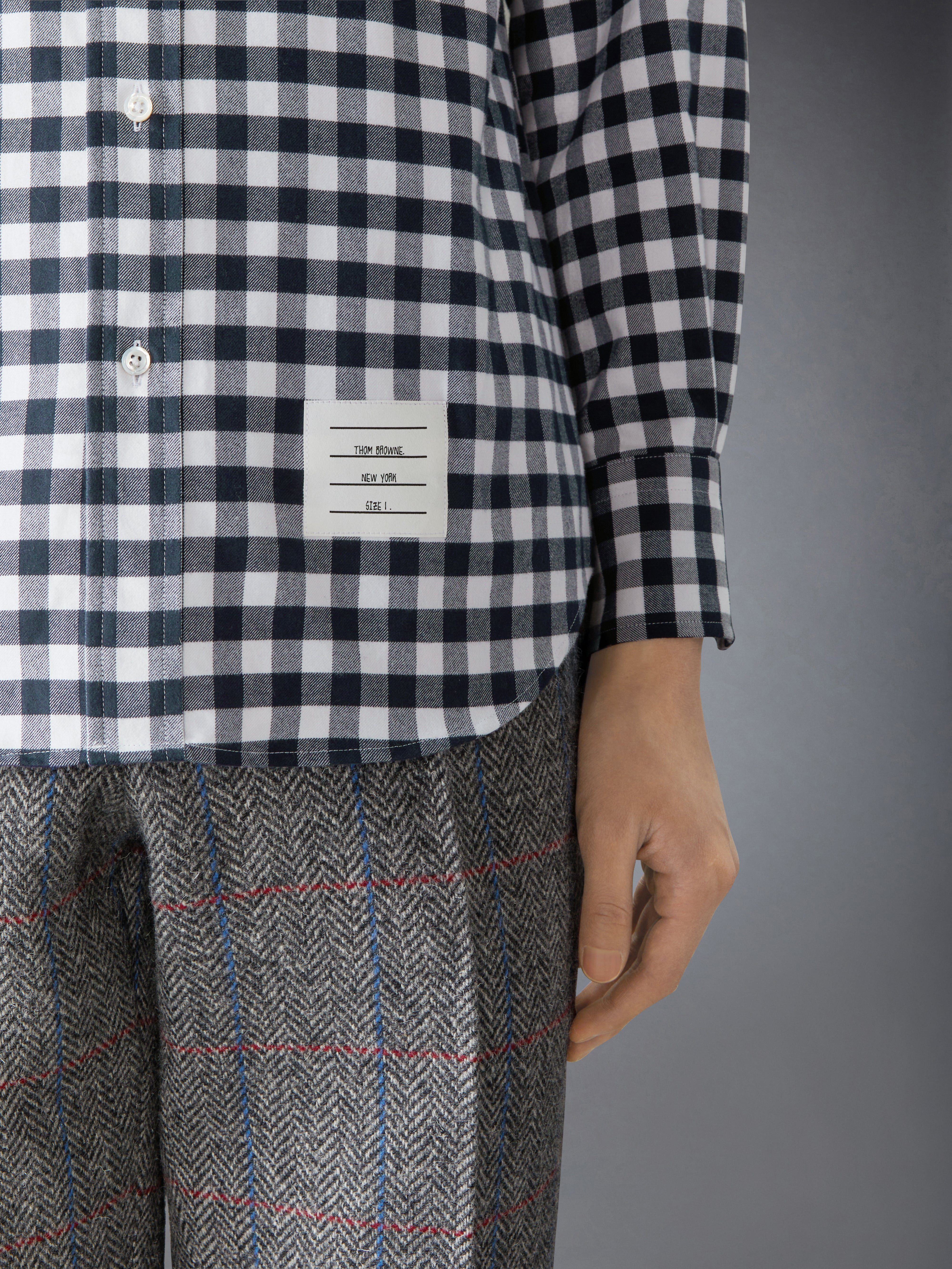 GINGHAM CHECK FLANNEL SATIN STITCH BIRDS SHIRT - 7