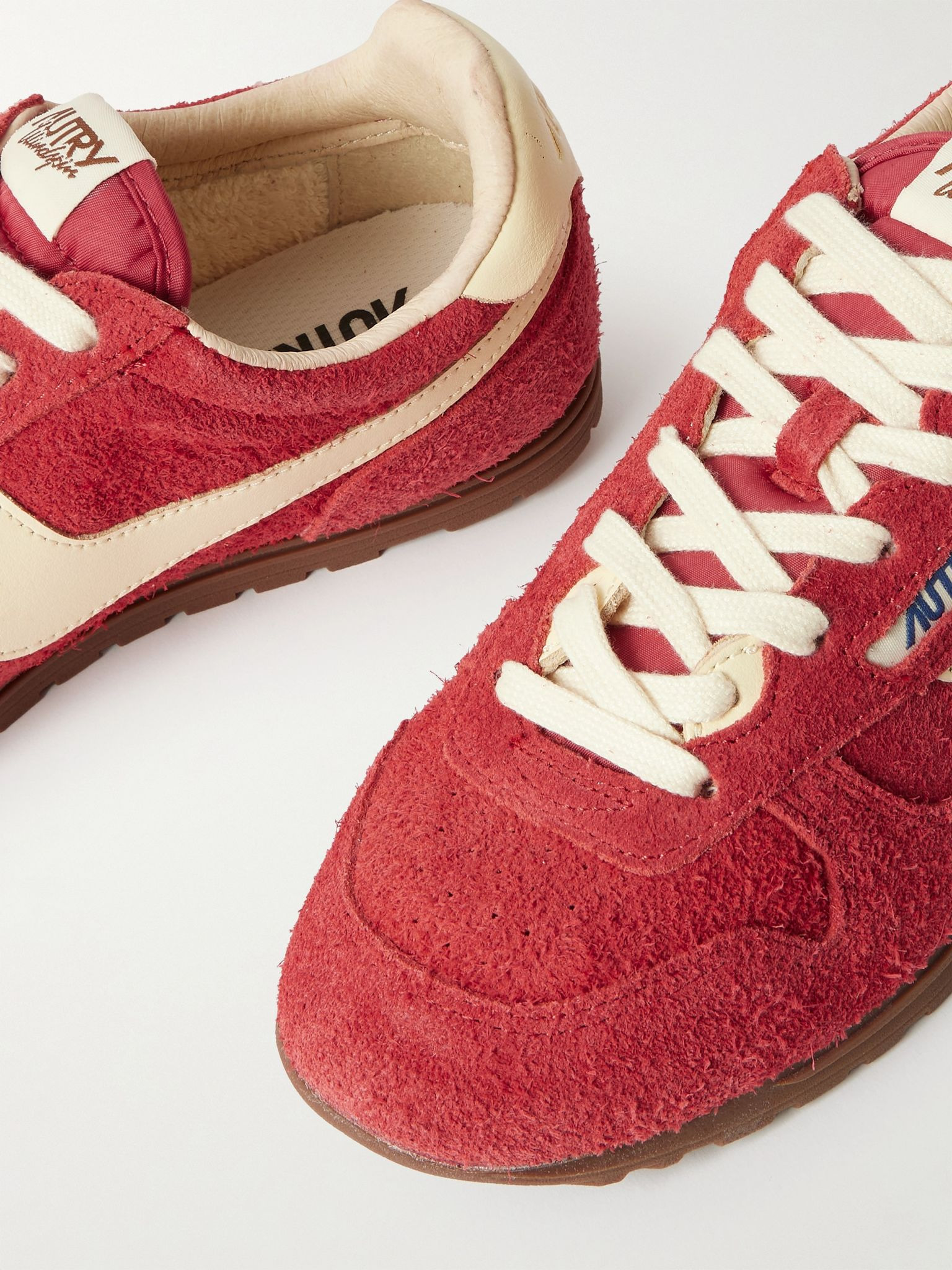 Windspin leather-trimmed brushed suede sneakers Red - 4