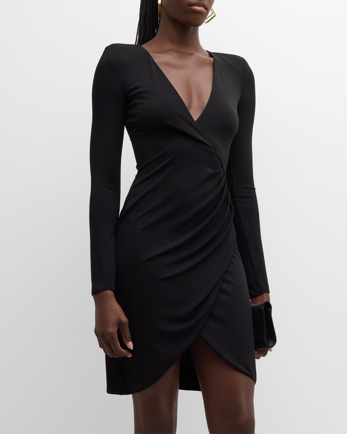 Ruched Faux-Wrap Jersey Mini Dress - 3