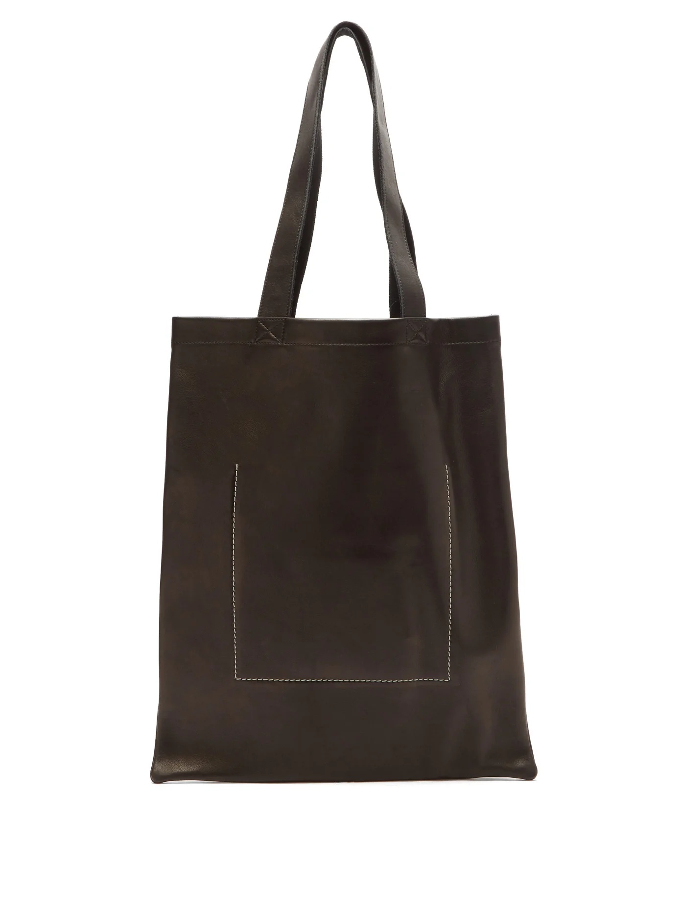 Stitched logo-embossed leather tote bag - 1