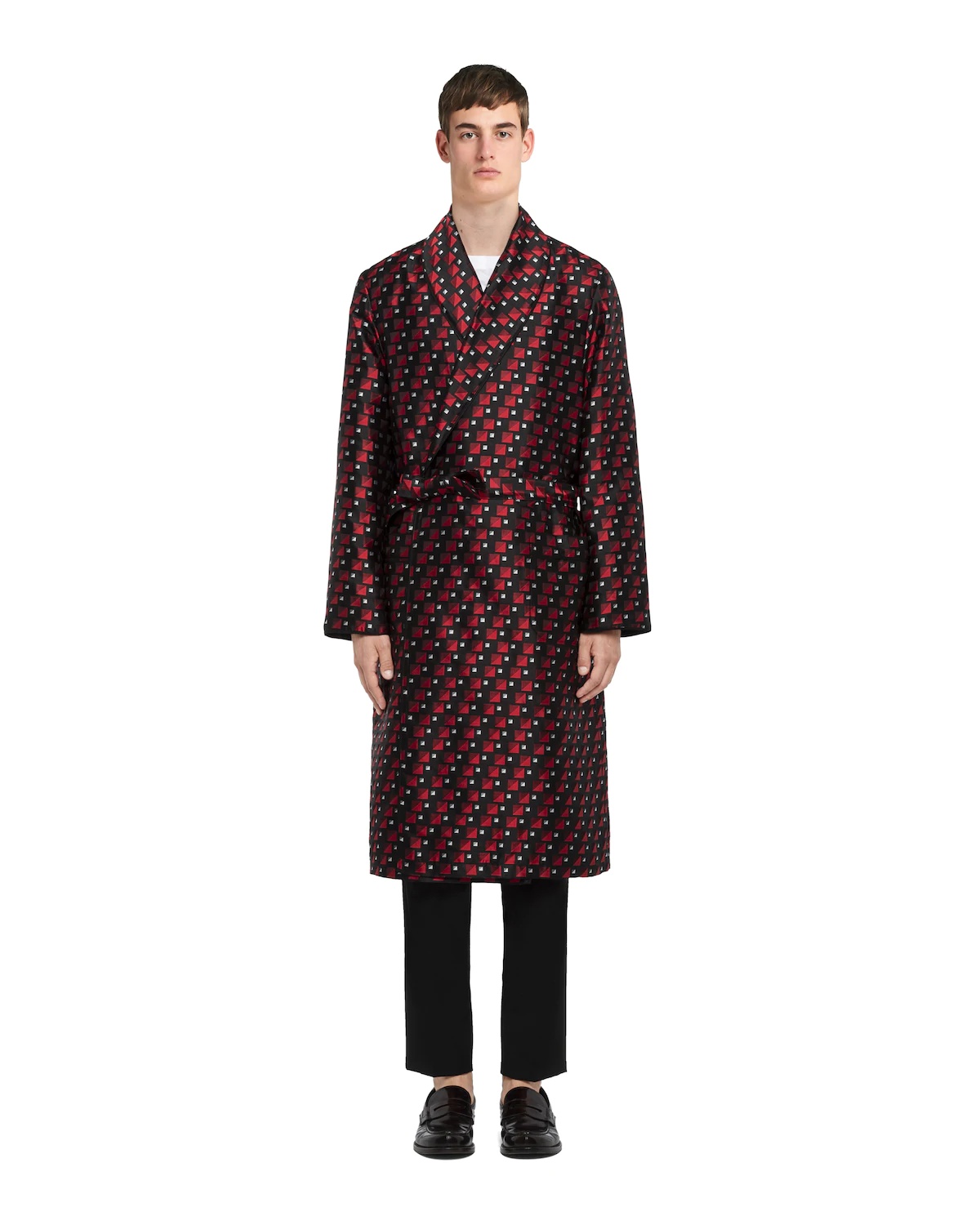 Checked print silk jacquard robe - 2