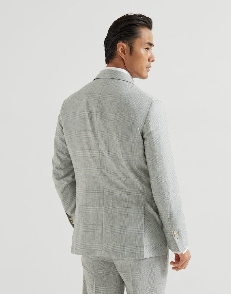 Brunello Cucinelli Virgin wool Prince of Wales fresco one-and-a-half breasted deconstructed blazer outlook