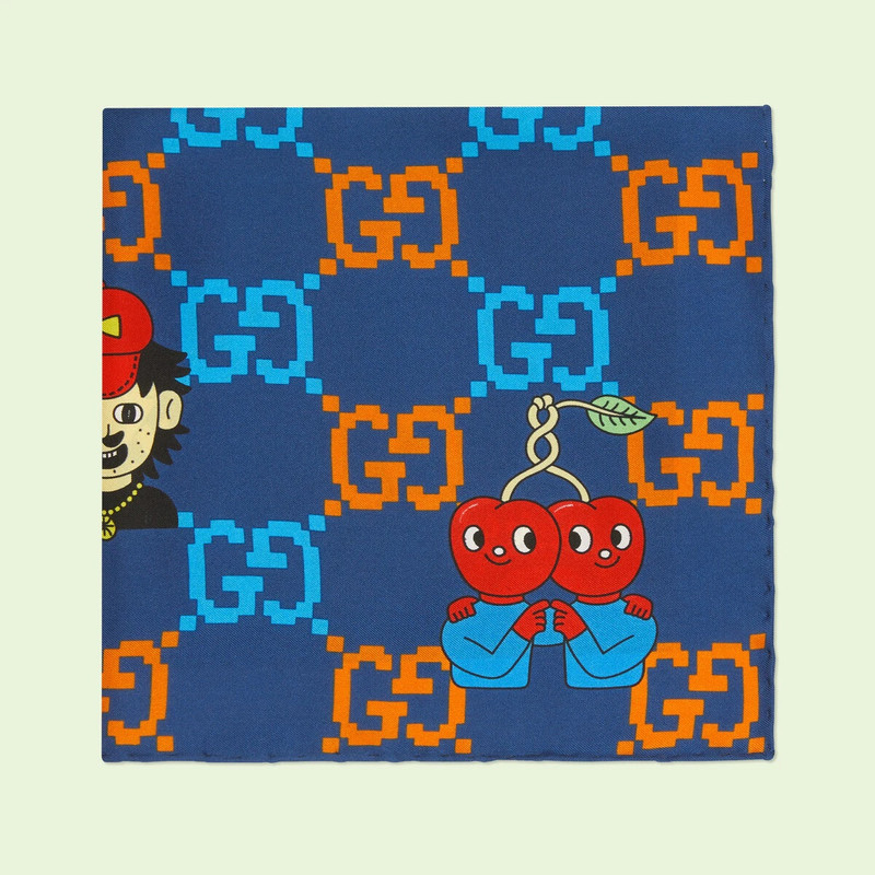 GUCCI GG emoji print silk pocket square outlook