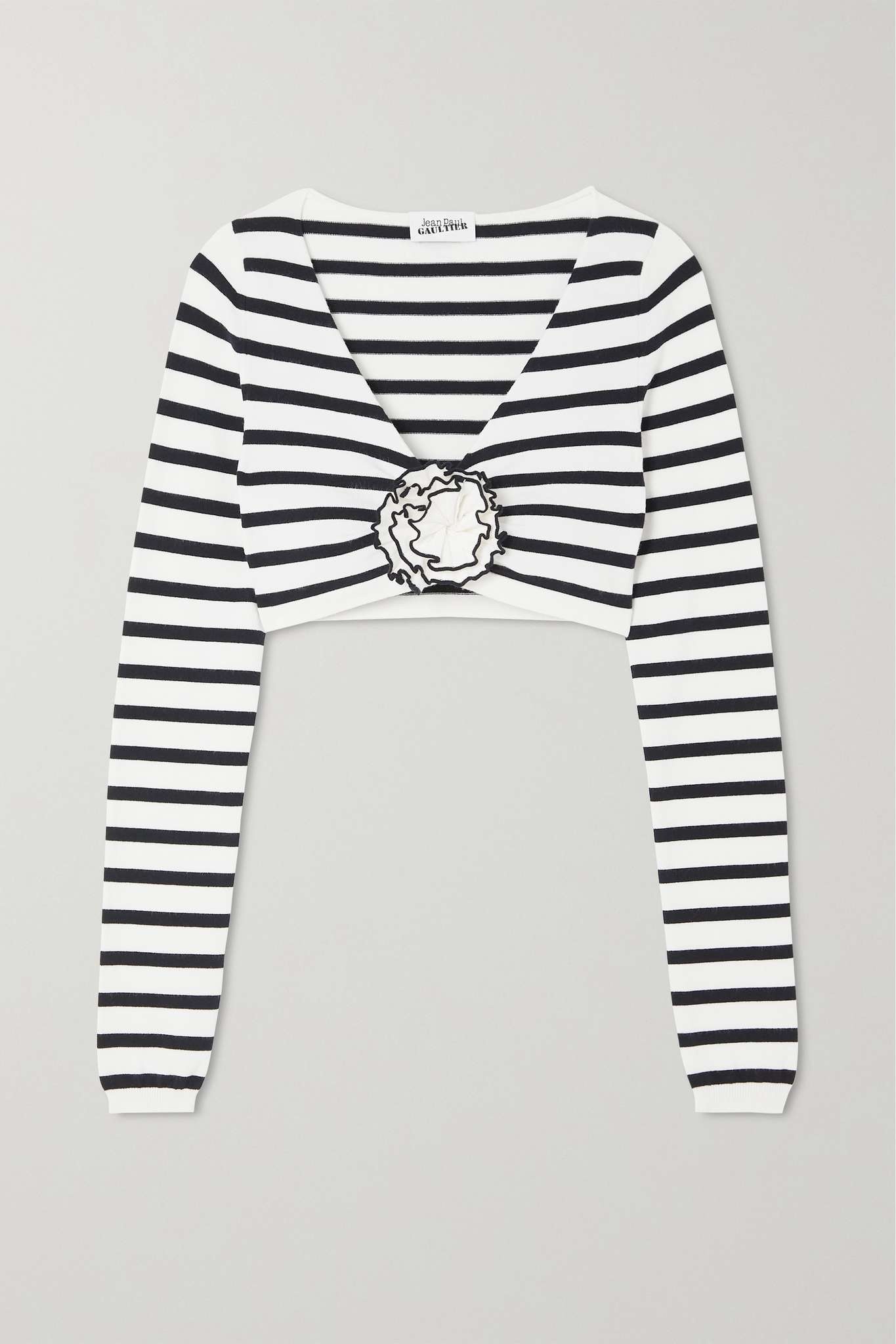 Cropped appliquéd striped stretch-knit top - 1