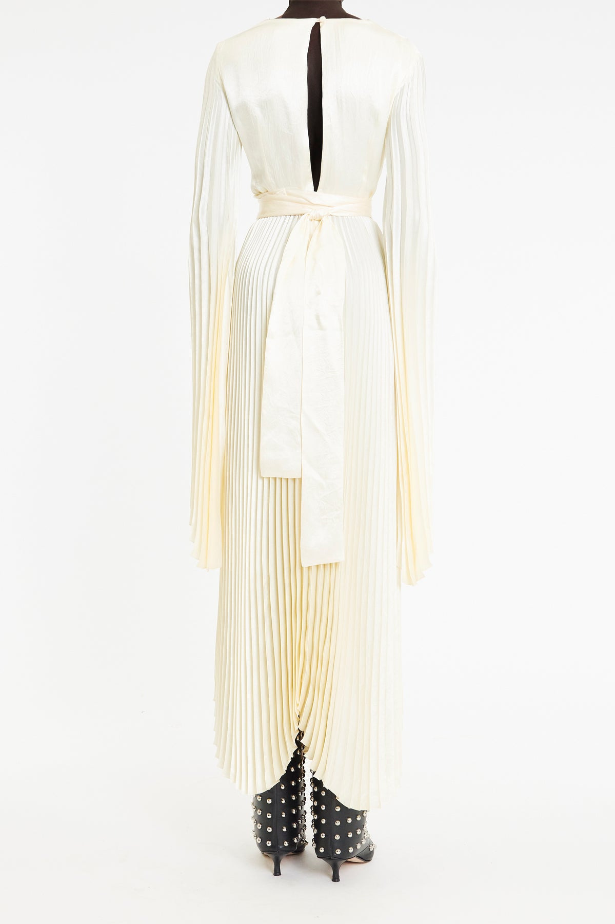 WRAP AROUND MAXI DRESS WITH PLEATED SKIRT AND SLEEVES IVORY - 2