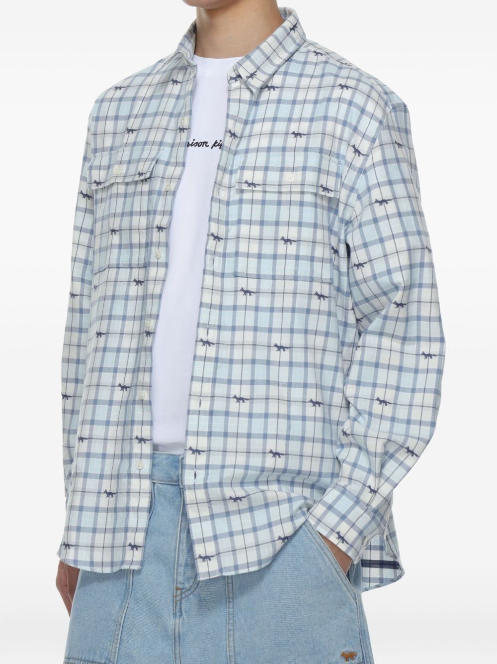check-print long-sleeve shirt - 5