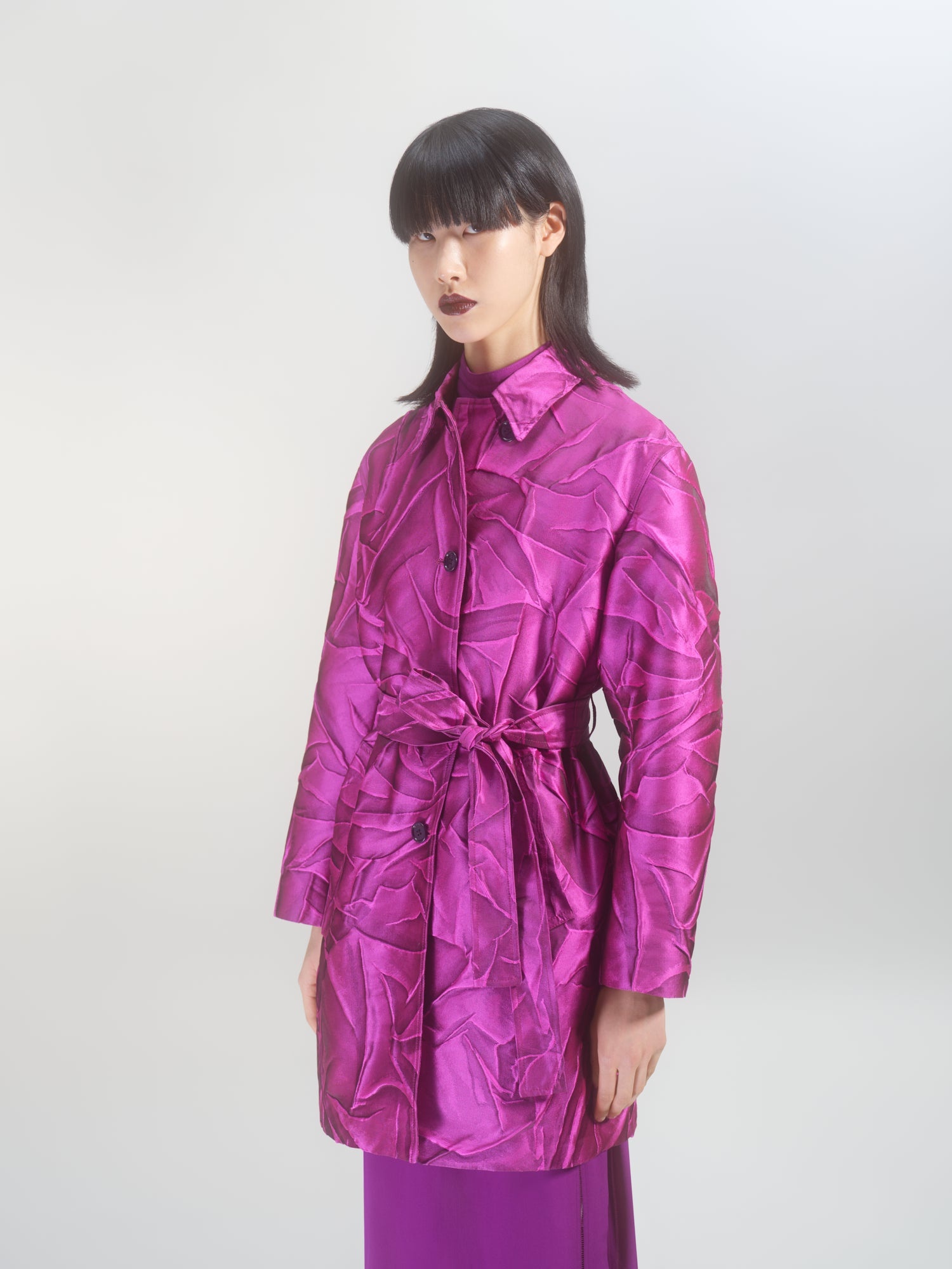 JACQUARD BELTED MAC - 7
