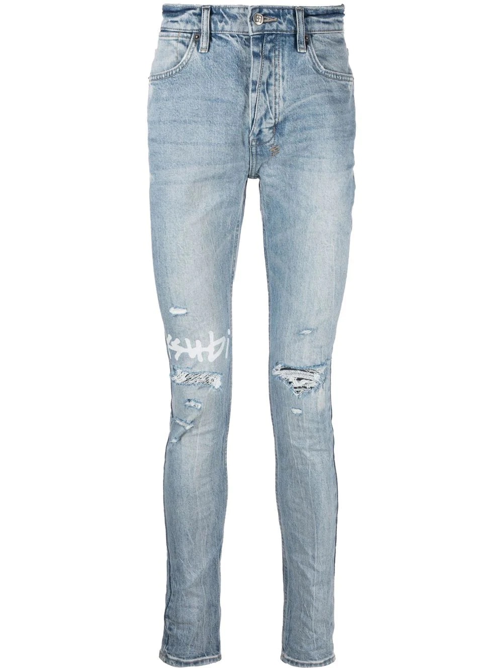 logo-print distressed skinny-cut jeans - 1