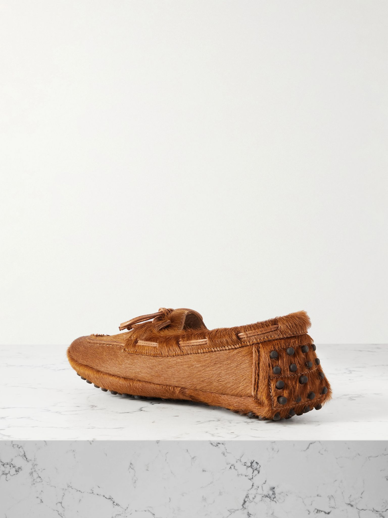 Driver leather-trimmed calf hair loafers Tan - 3