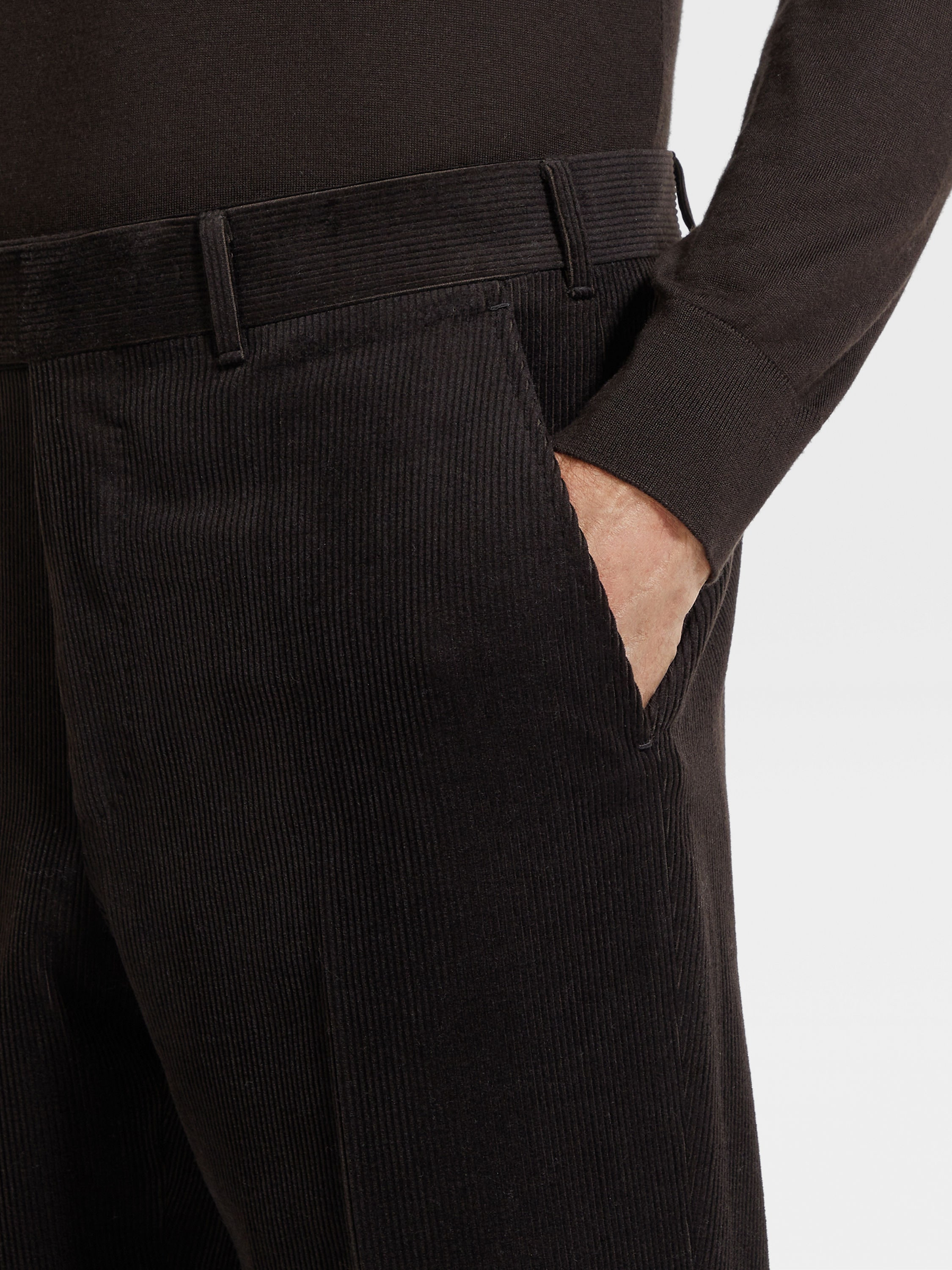 DARK BROWN CASHMERE WOOL AND SILK BLEND PANTS - 2