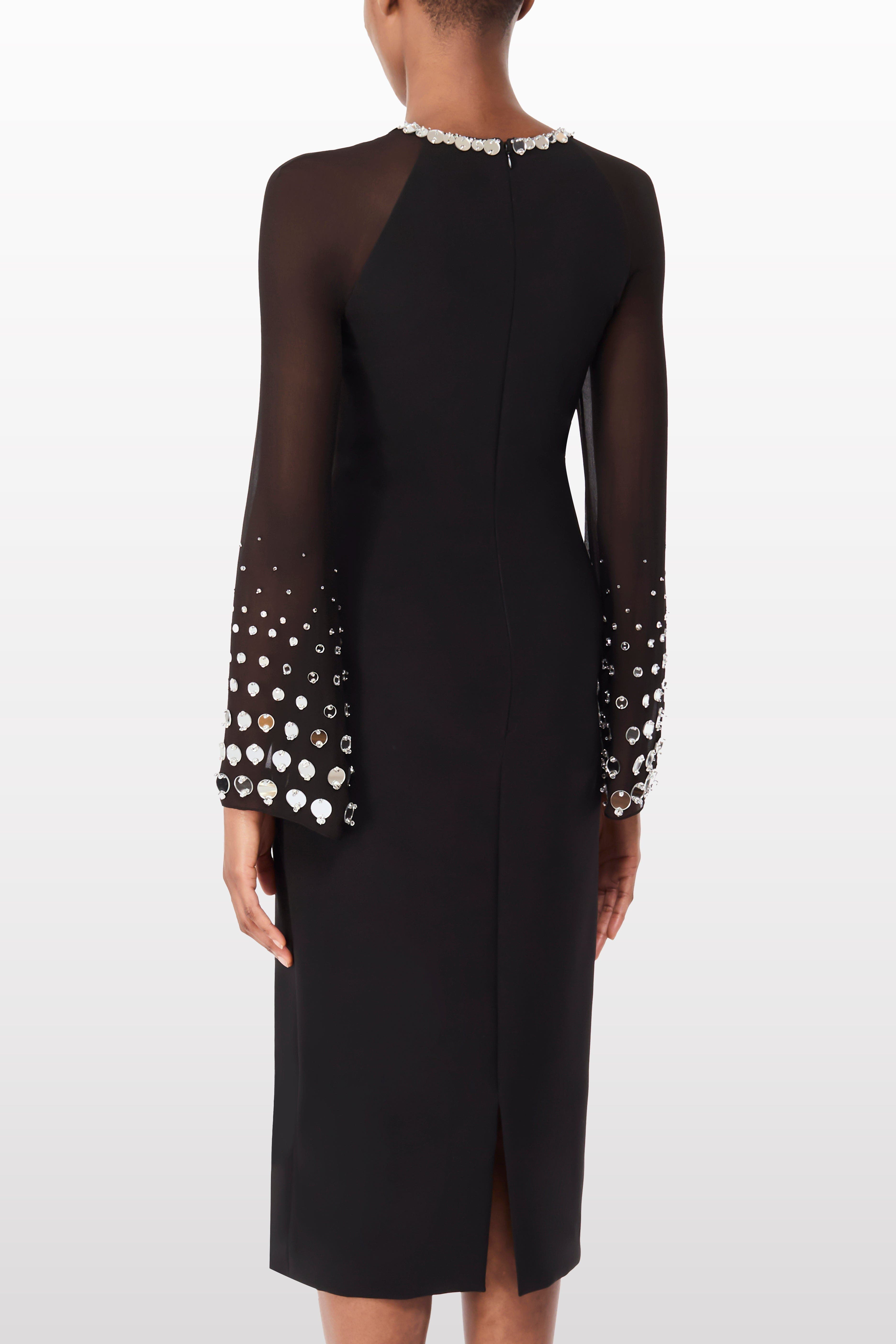 Jenny Packham Eurabia Mesh-sleeve Midi Dress in Liquorice at Nordstrom - 3