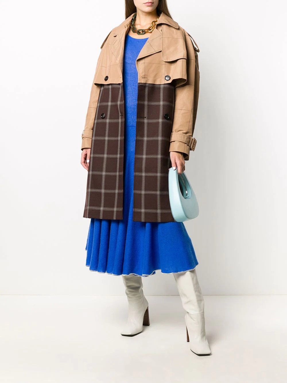 two-tone checkered trench coat - 2