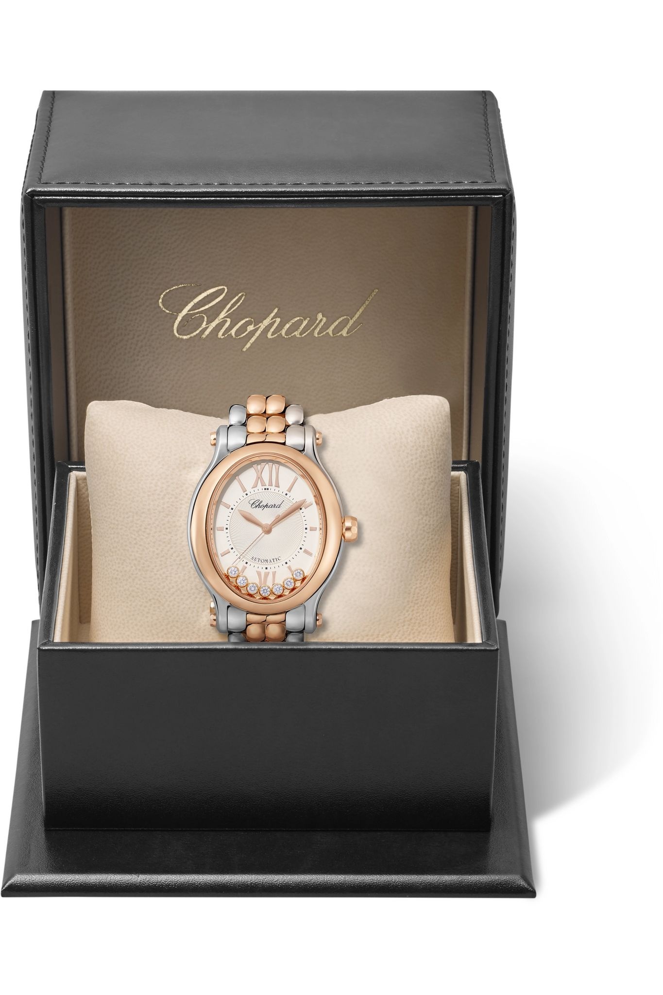 Happy Sport Oval Automatic 29mm 18-karat rose gold, stainless steel and diamond watch - 8