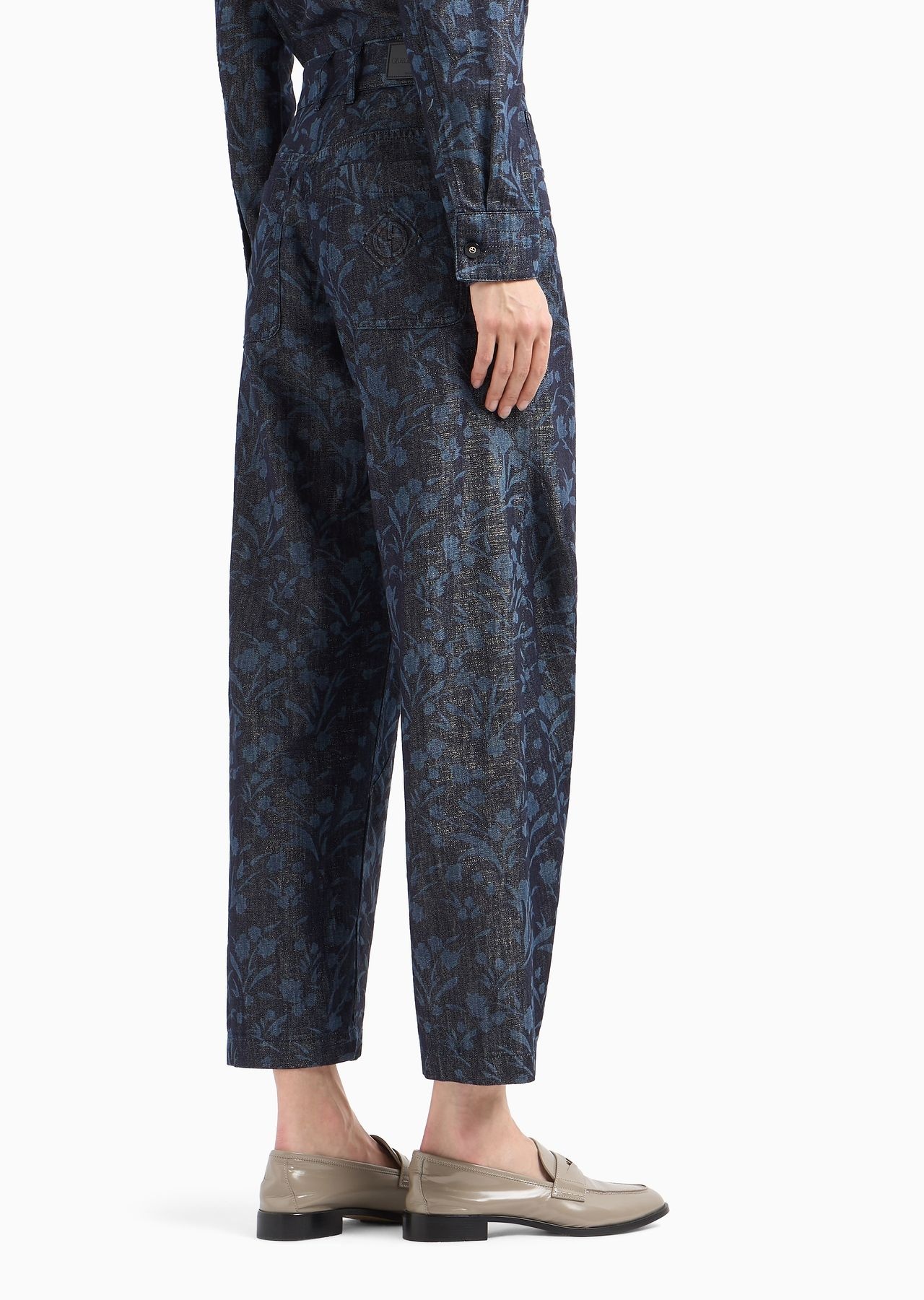 Denim Collection five-pocket wide leg trousers in cotton, viscose and lurex denim with floral motif - 3