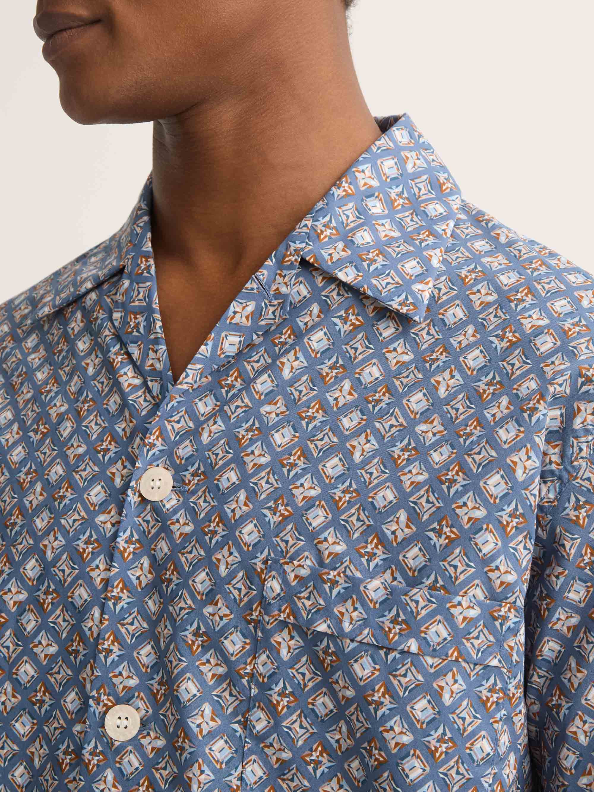 Men's Classic Fit Pajamas Cotton Batiste Blue Multicolor Diamond Print - 5
