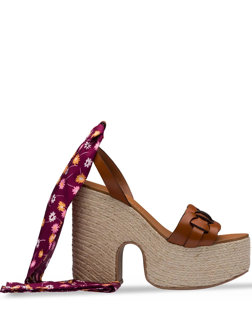 floral lace-up wedge sandals - 1