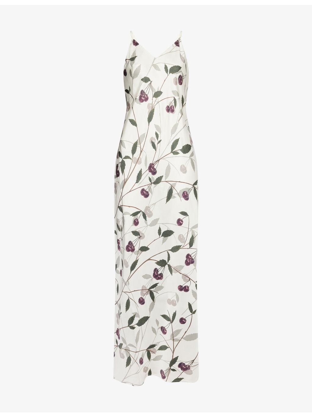 Cherry-Print V-Neck Silk Maxi Dress - 1