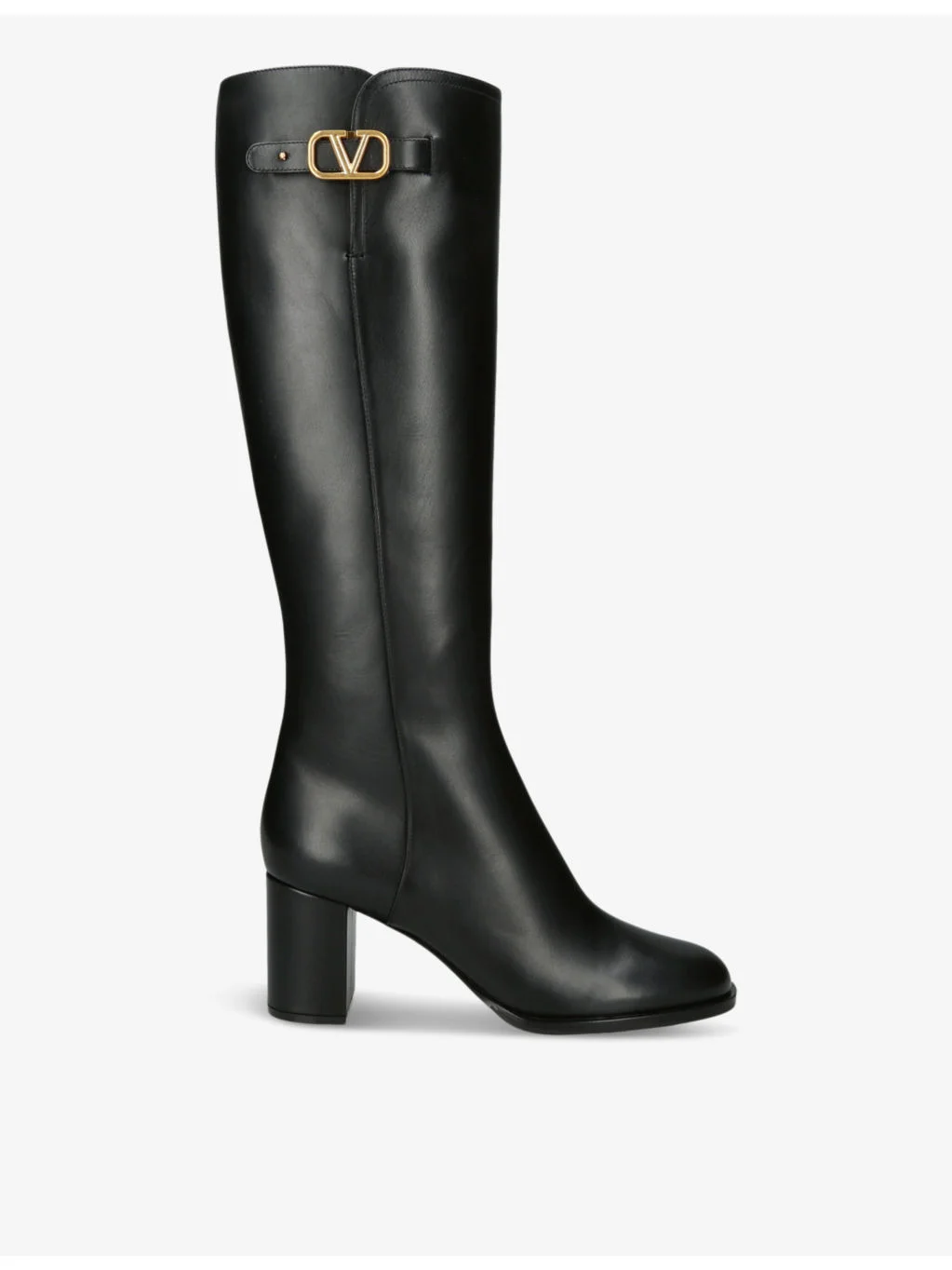VLogo brand-plaque leather heeled knee-high boots - 1