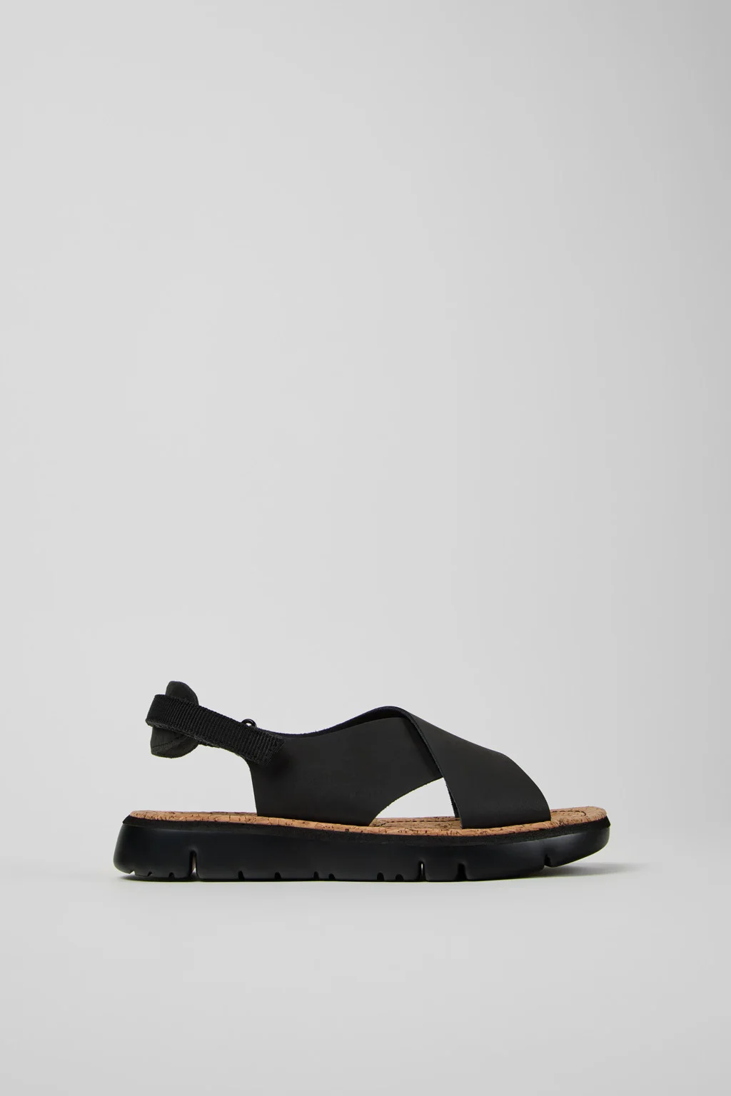 Oruga Black Leather and Textile Sandals for Women. - 1