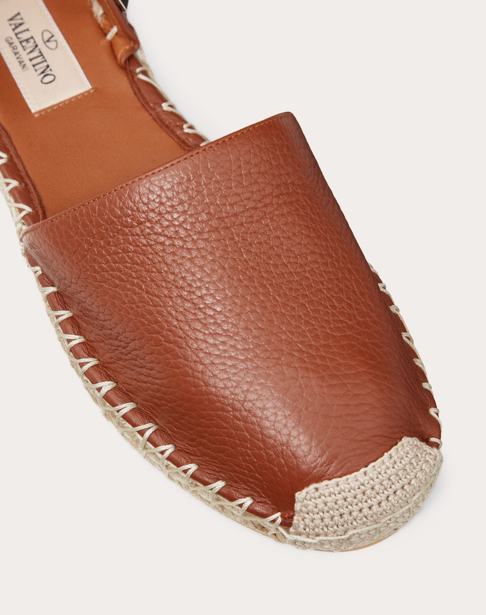 Grain Calfskin Leather Rockstud Double Flat Espadrilles - 5