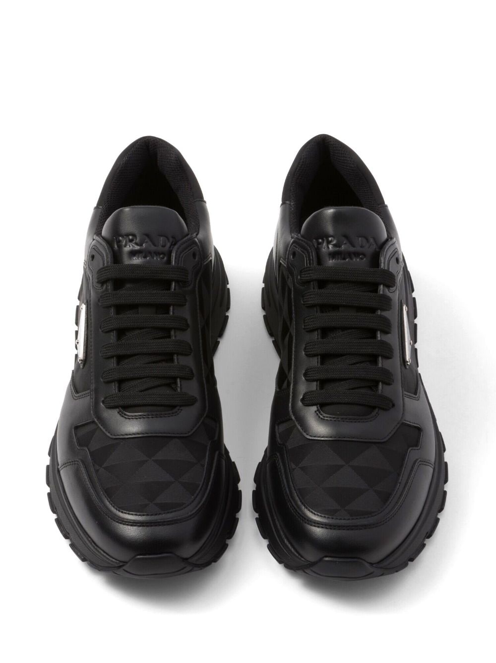 logo-jacquard leather sneakers - 4