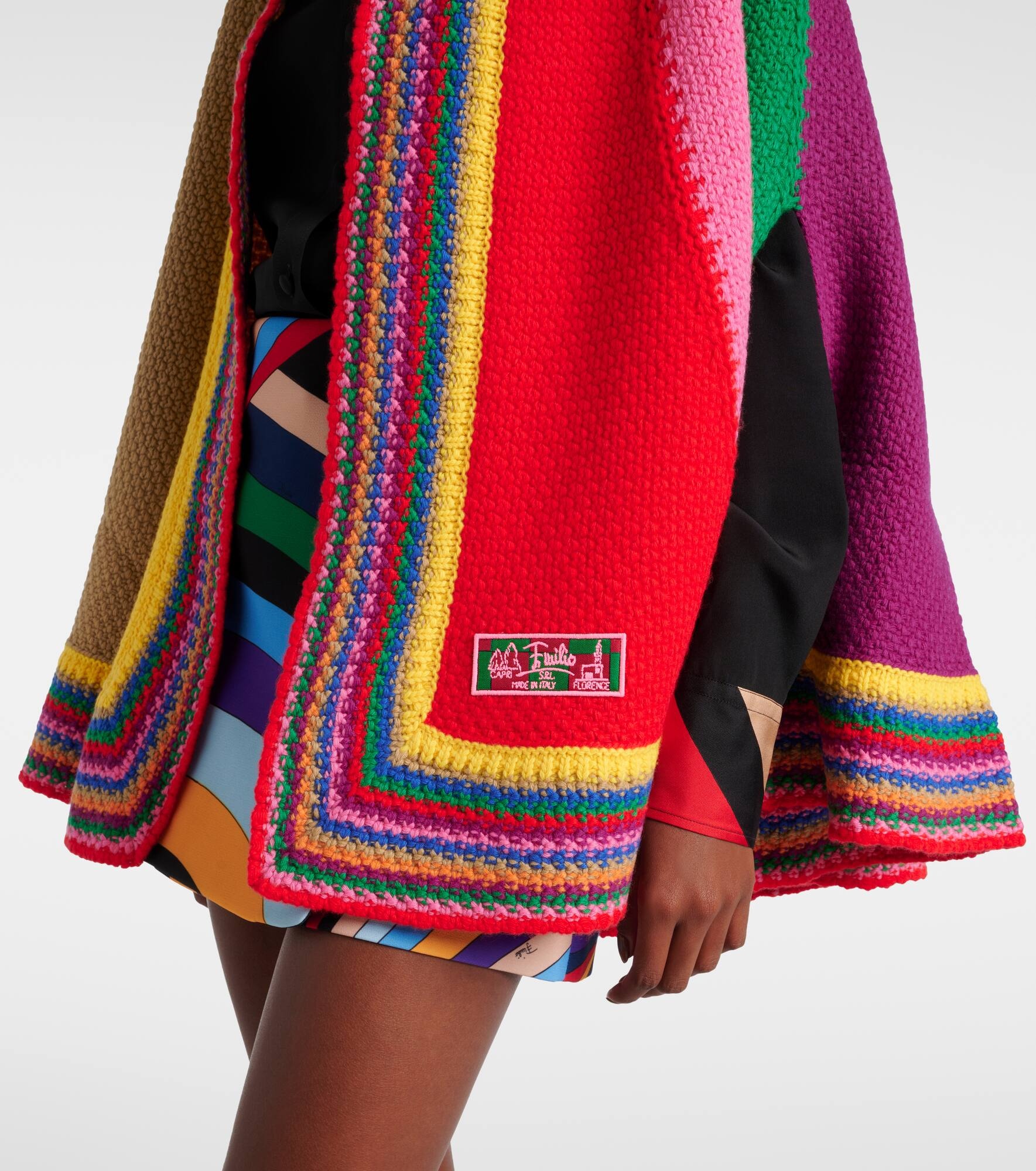 Colorblocked knitted wool poncho - 5