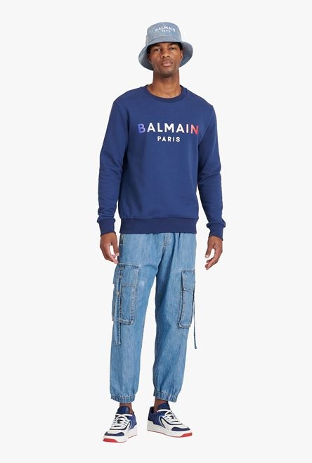 HIGH SUMMER CAPSULE - Blue cotton sweatshirt with Balmain Paris tie-dye logo print - 2
