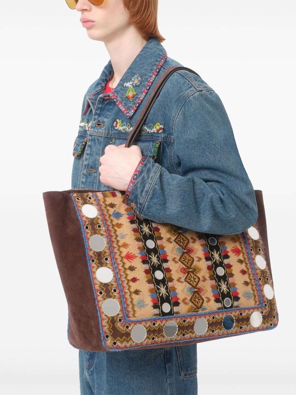 printed-trim denim jacket - 3