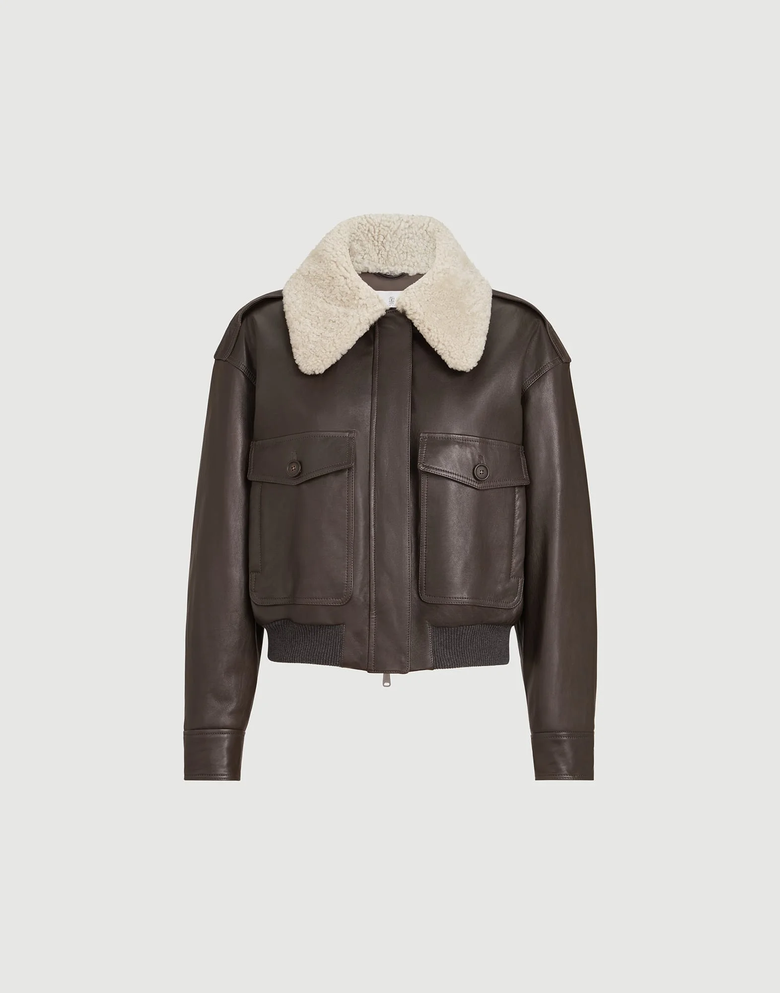 Polished nappa leather aviator jacket with detachable shearling collar and monili - 1