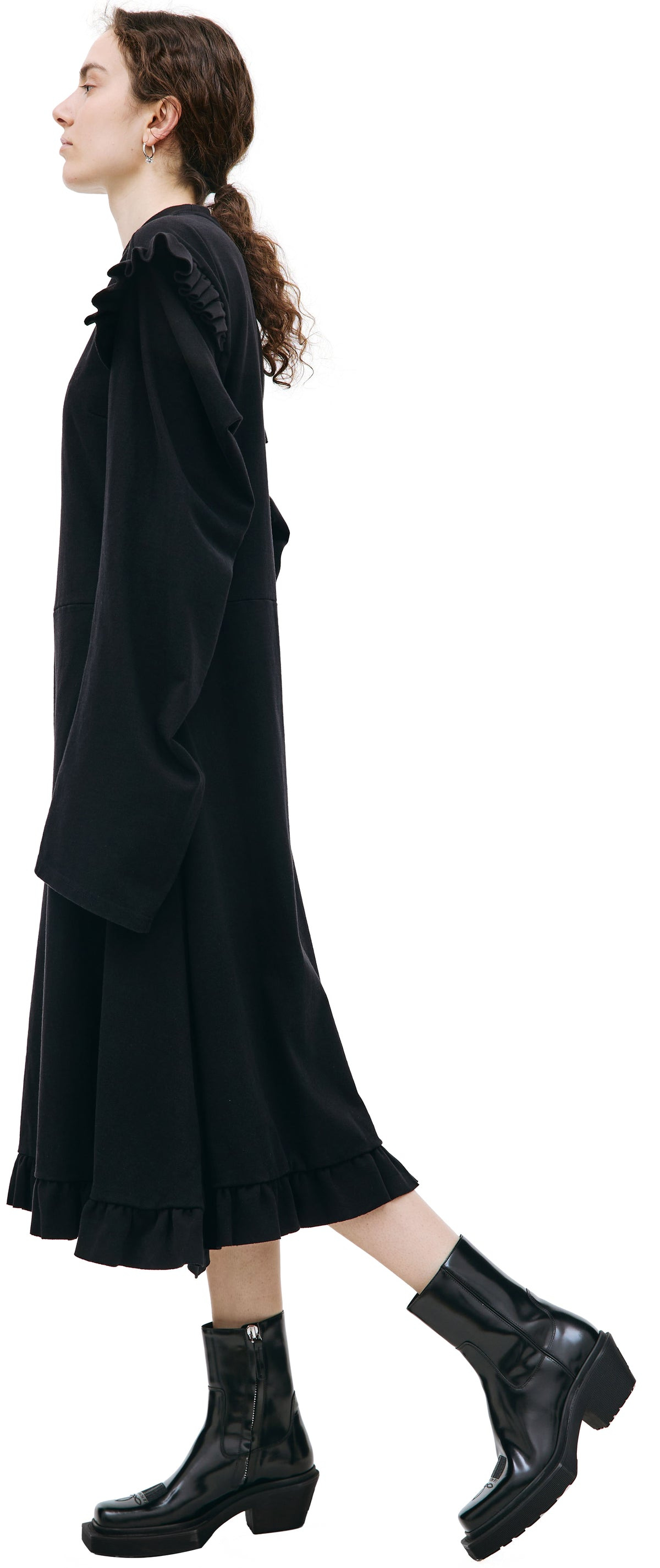 RUFFLE JERSEY DRESS (BLACK) - 2