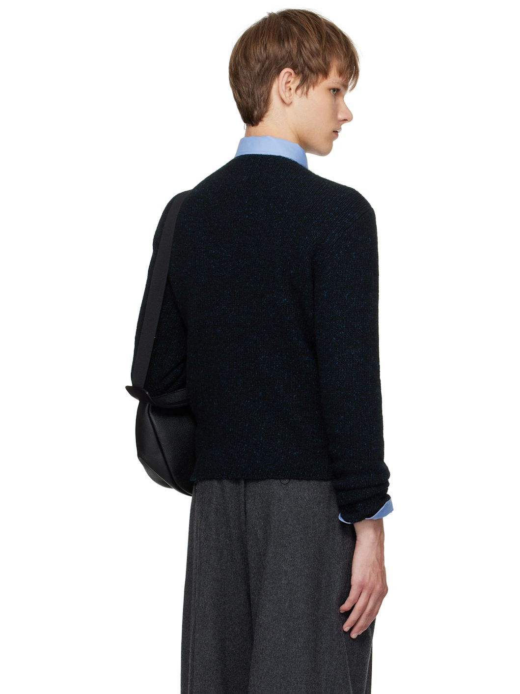 Navy Cashmere Melange Knit Sweater - 3