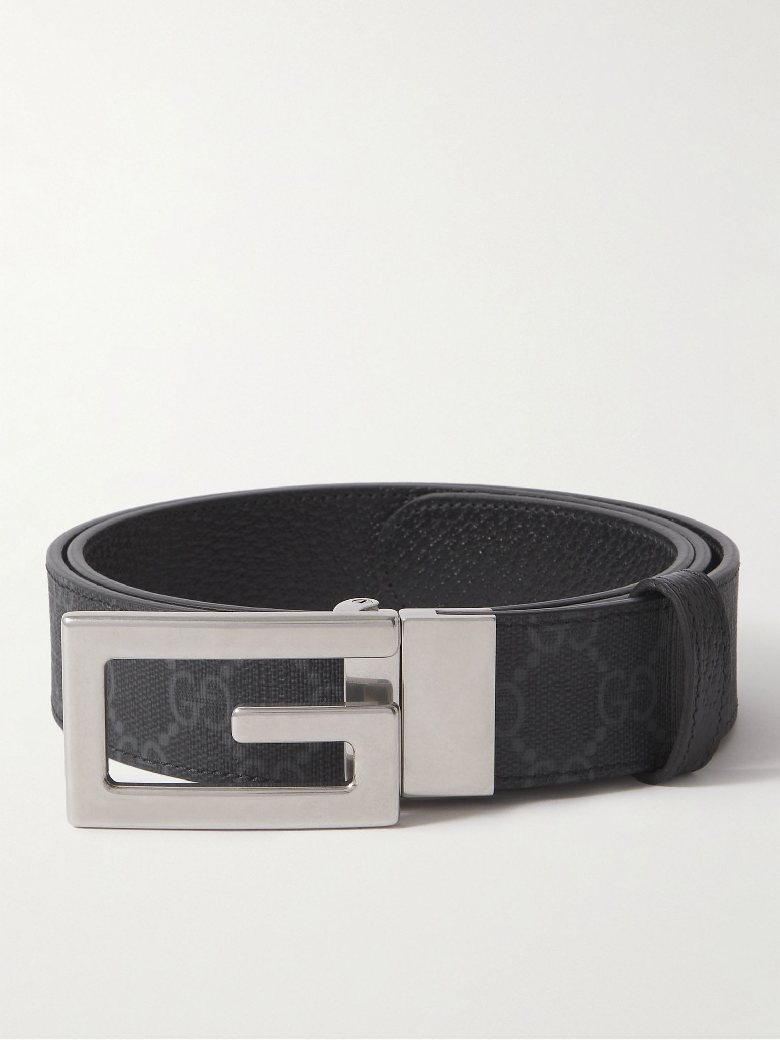 3.5cm Reversible Monogrammed Leather Belt Black - 1