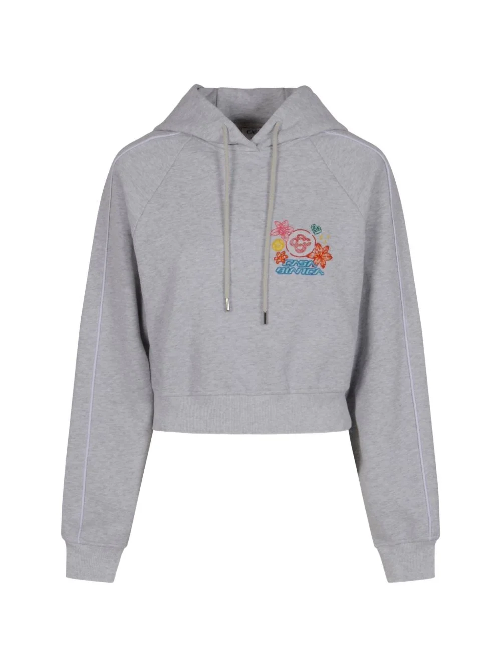 embroidered-detail cropped cotton hoodie - 1