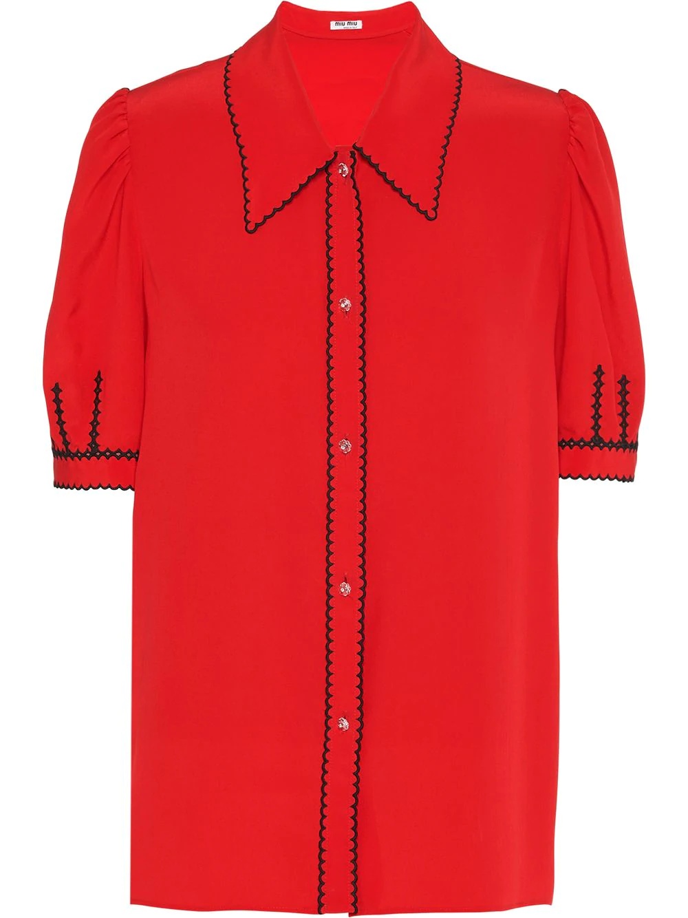 embroidered contrast short-sleeved shirt - 1