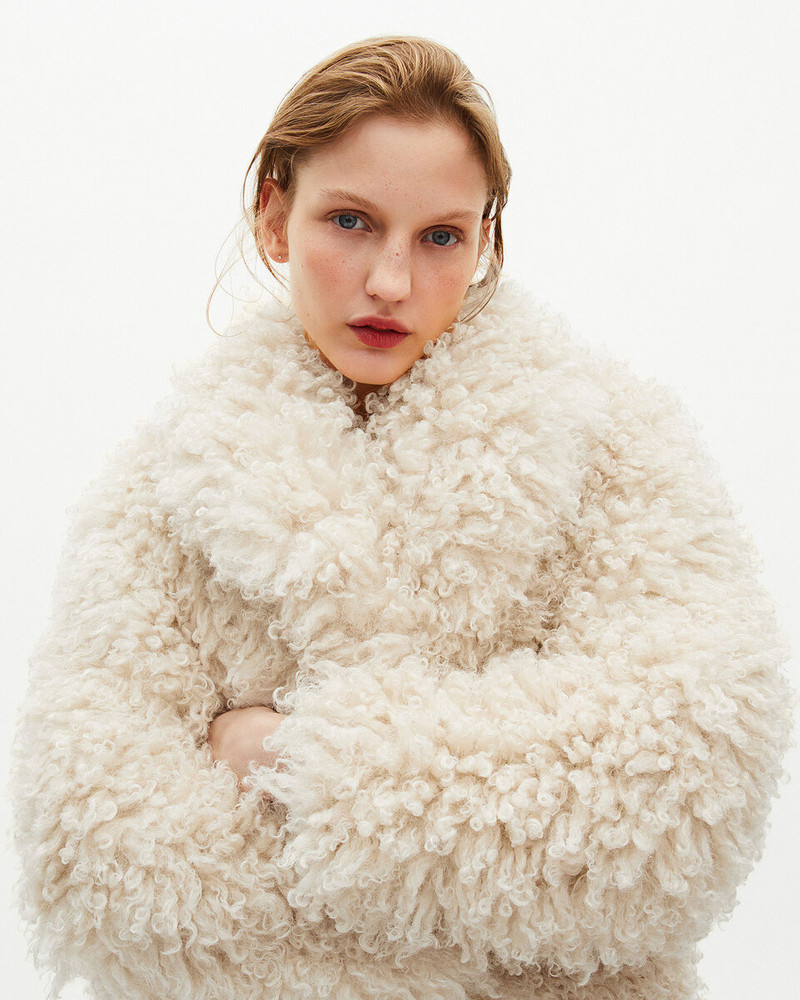 SHORT ECRU FUR-EFFECT COAT 5