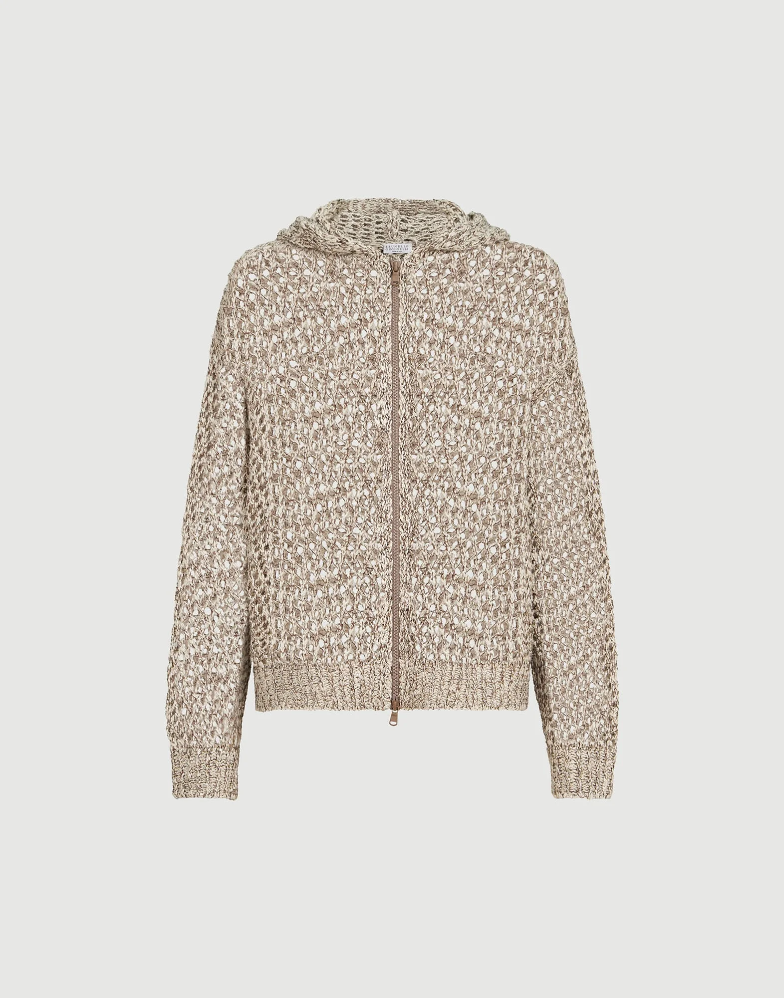 Dazzling chiné net hooded cardigan in silk and linen with zipper - 1