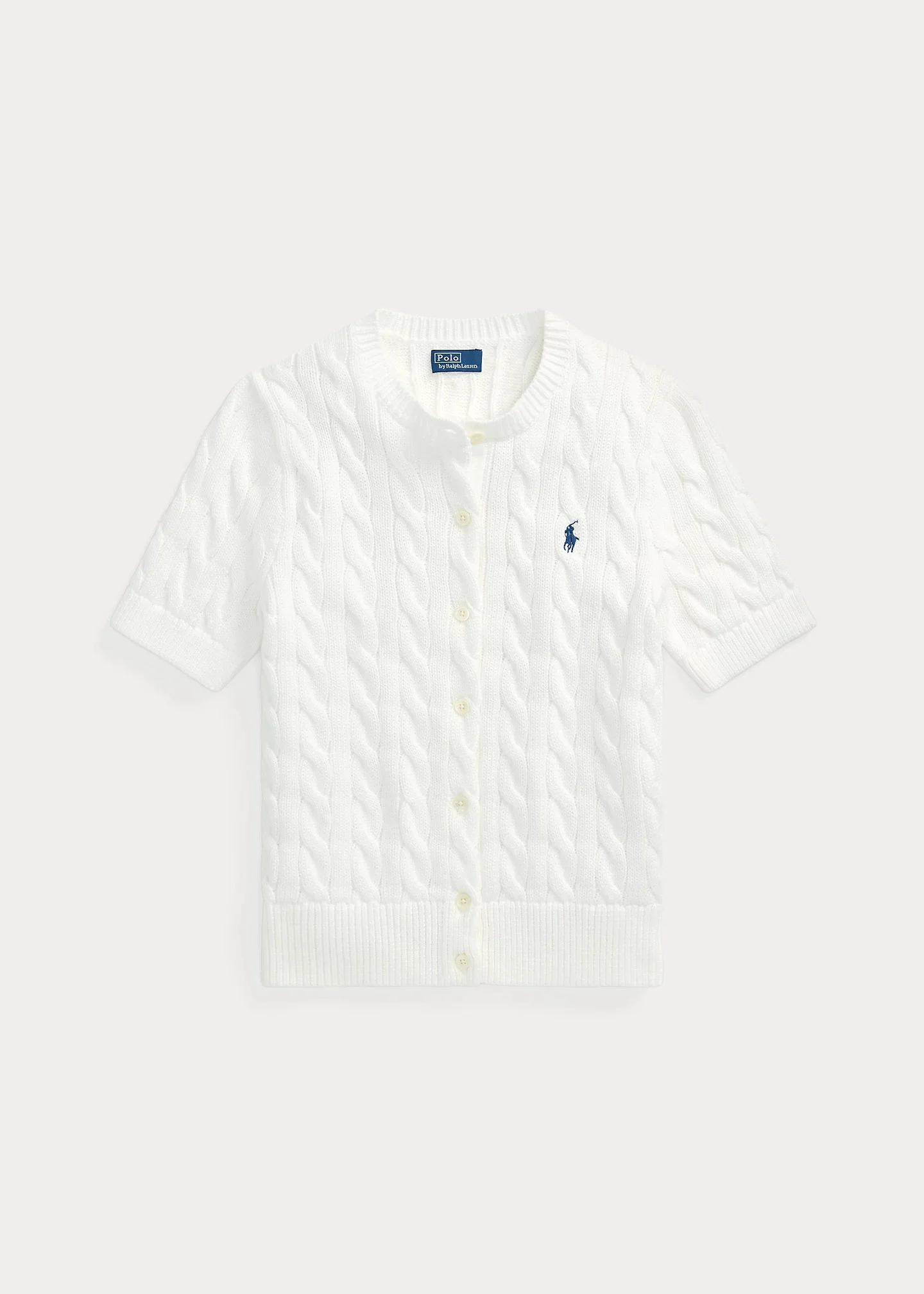 Cable-Knit Cotton Short-Sleeve Cardigan - 1