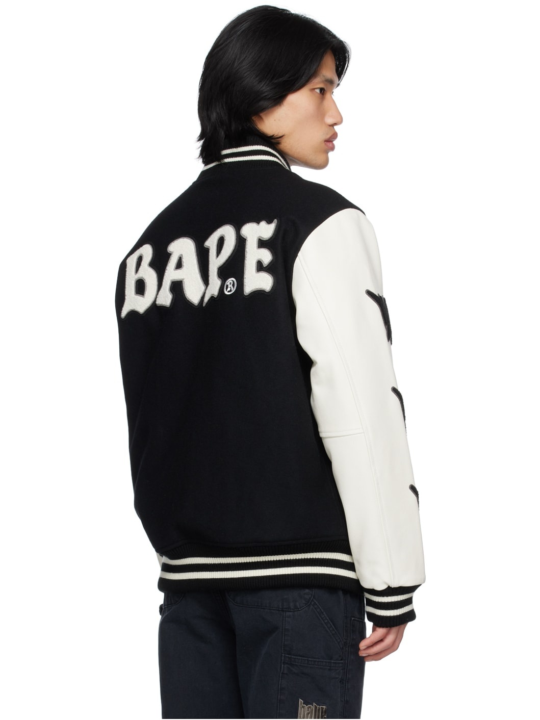 Black & White Varsity Bomber Jacket - 3
