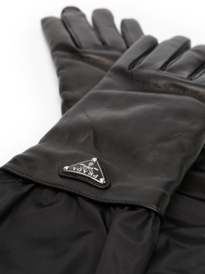 Prada enamel-logo leather gloves outlook