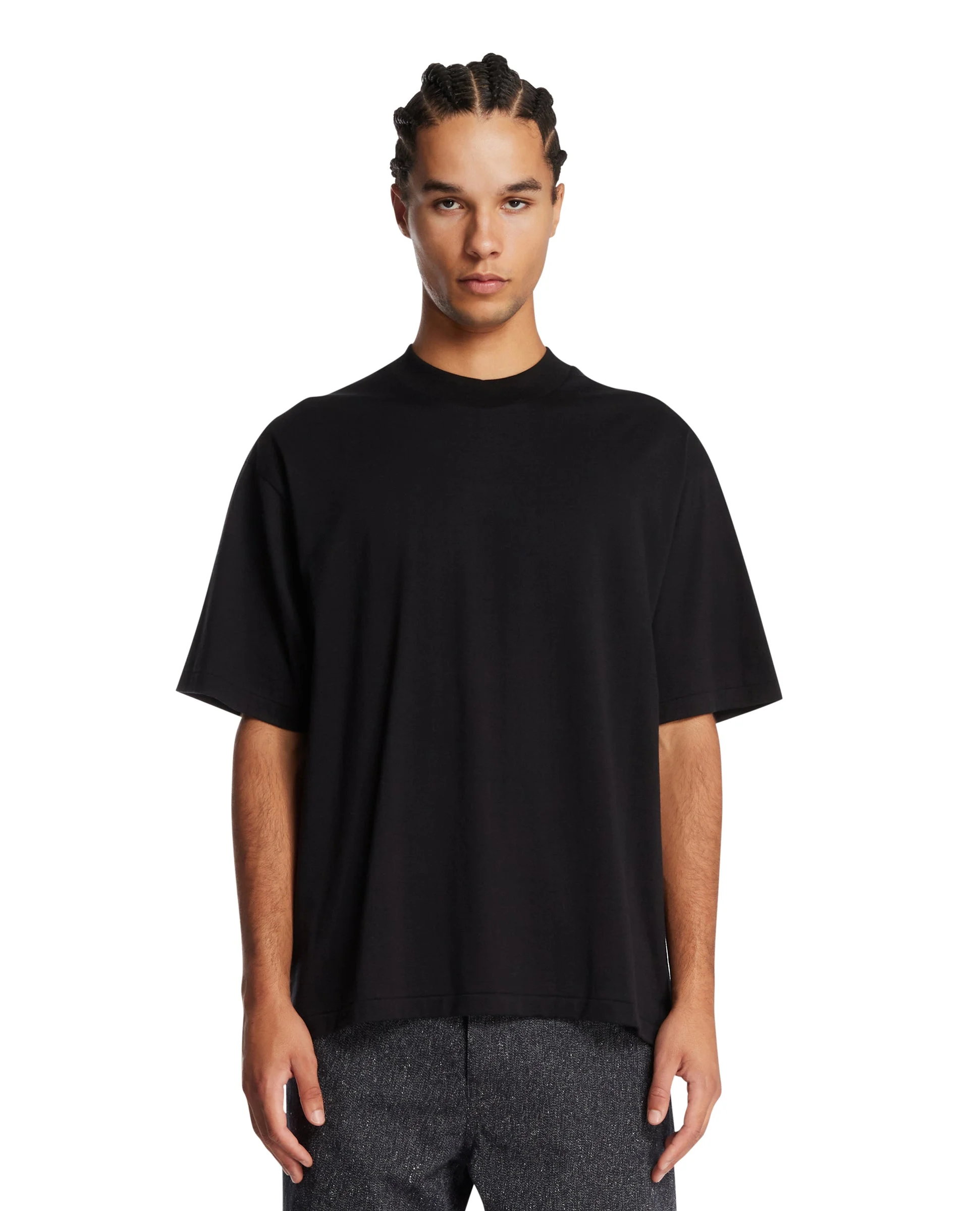Black Cotton Crewneck T-Shirt - 1