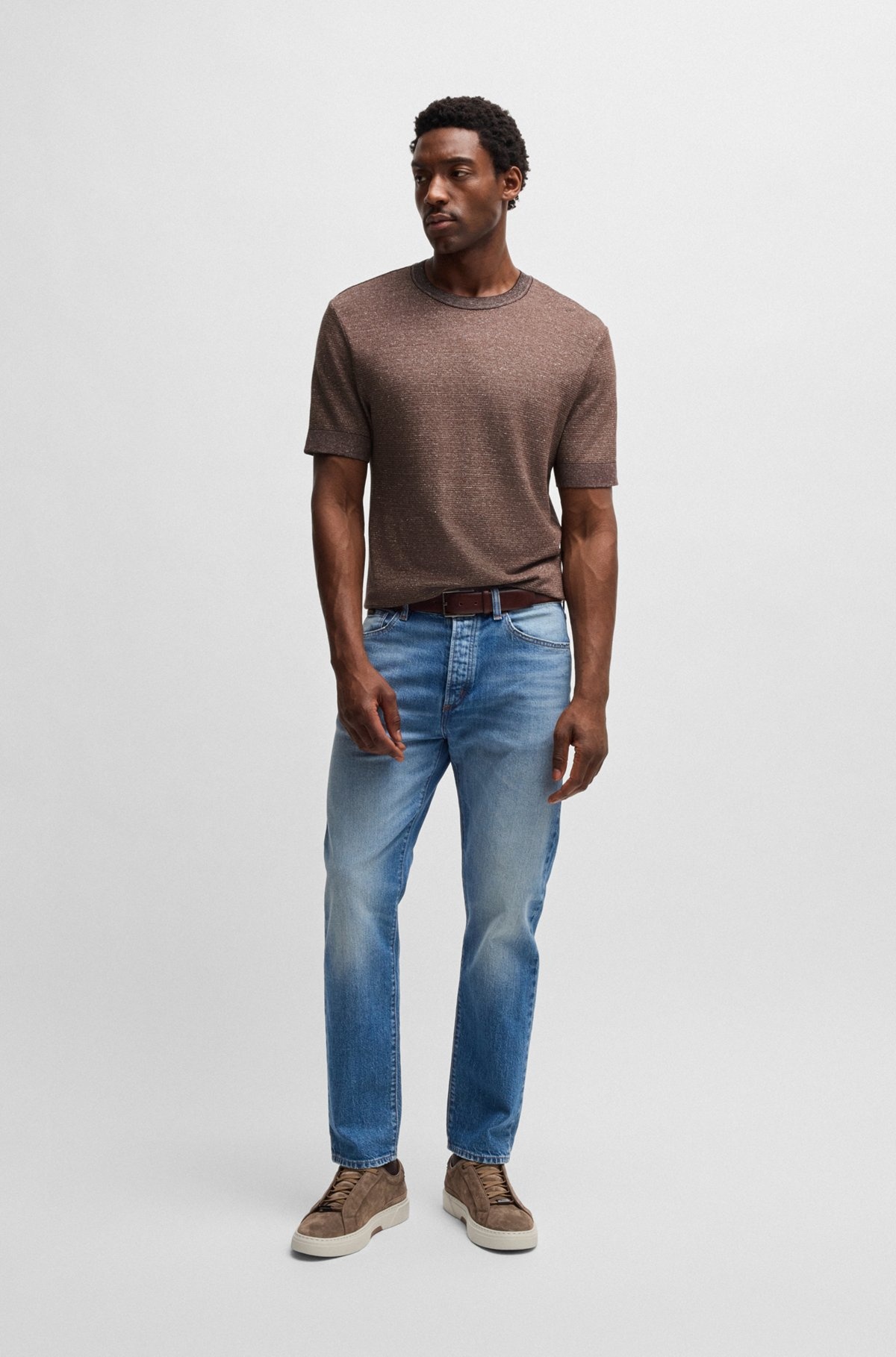 REGULAR-FIT T-SHIRT IN COTTON, LINEN AND SILK - 4