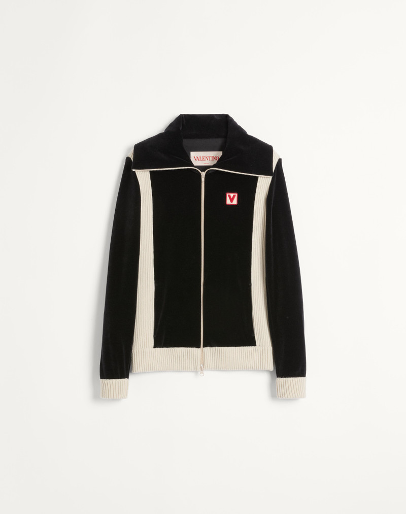 CHEZ VALENTINO TURTLENECK CHENILLE SWEATSHIRT WITH ZIPPER AND PATCH 1