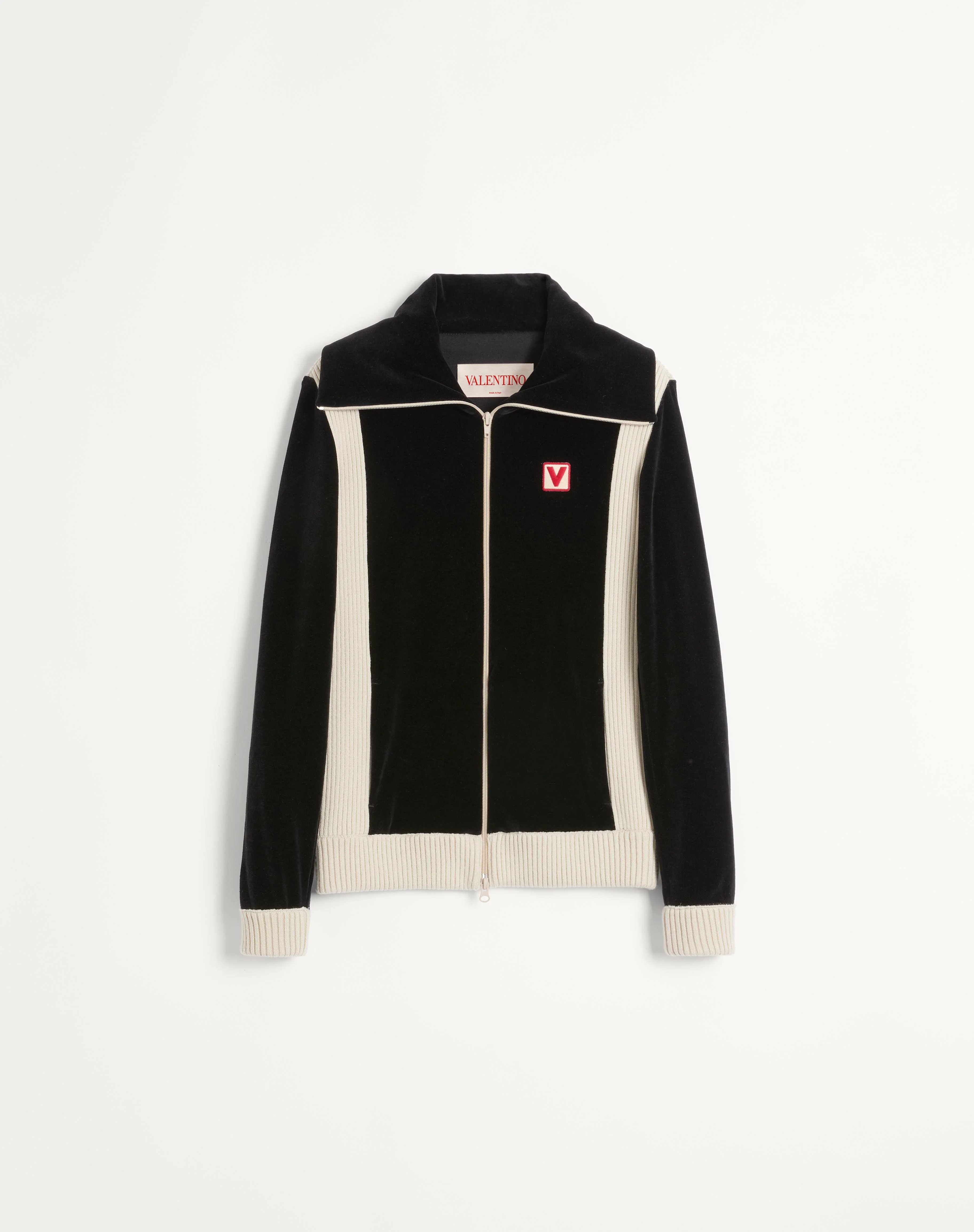 CHEZ VALENTINO TURTLENECK CHENILLE SWEATSHIRT WITH ZIPPER AND PATCH - 1