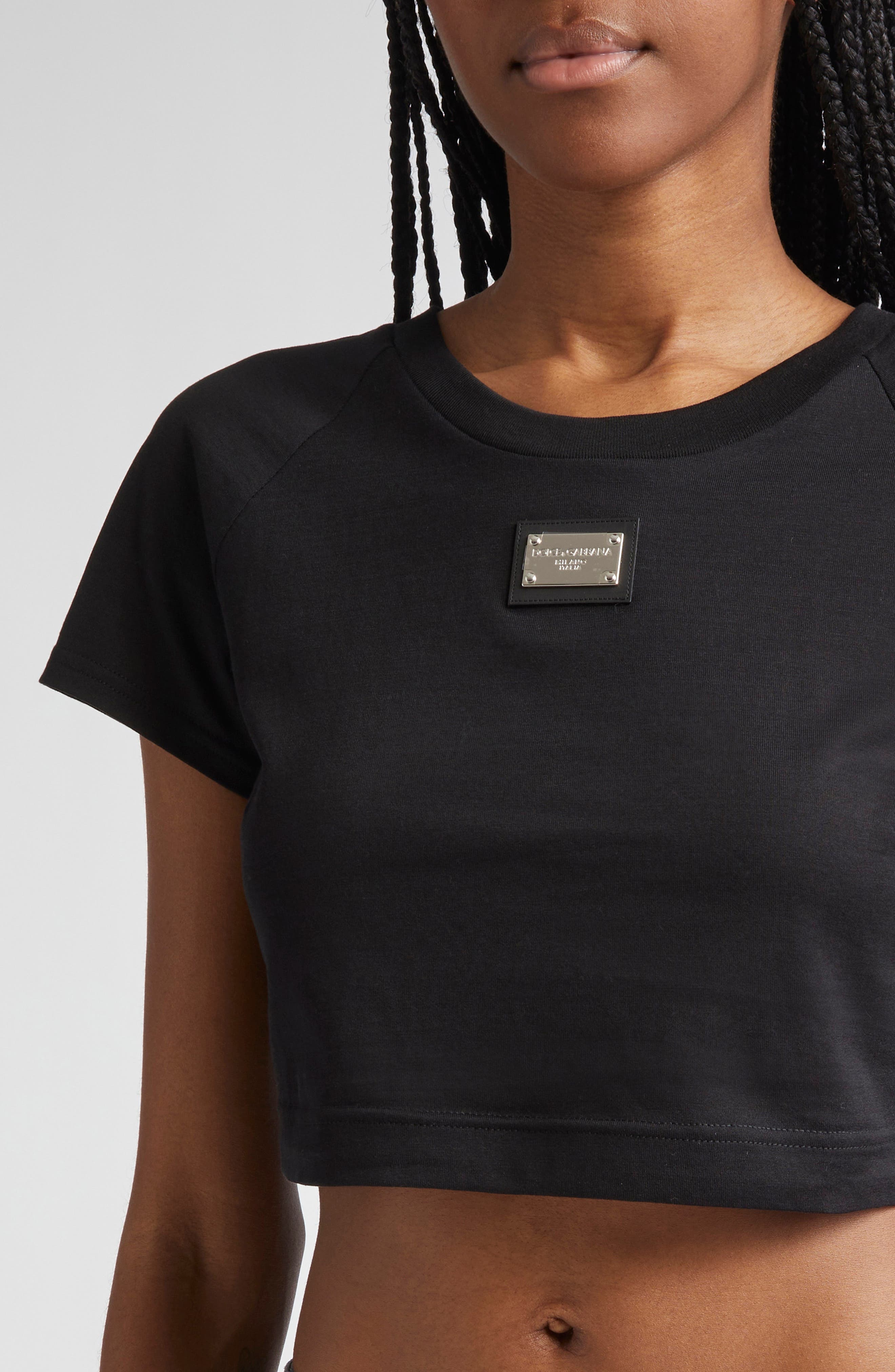 Dolce&Gabbana Logo Plate Crop Top in N0000 Black at Nordstrom - 4