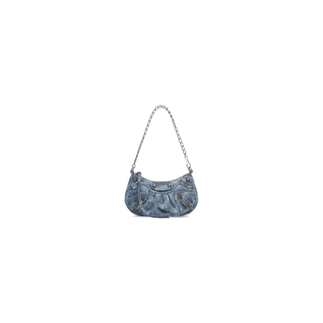 Women's Le Cagole Mini Purse With Chain Bb Monogram Bleached Denim in Blue - 1