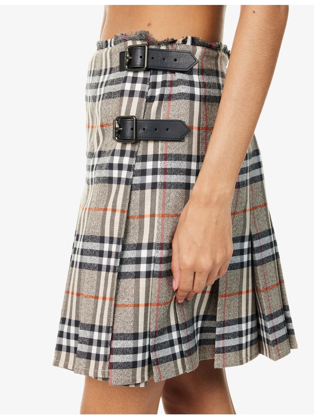 Check-Print Pleated Wool Mini Skirt - 5